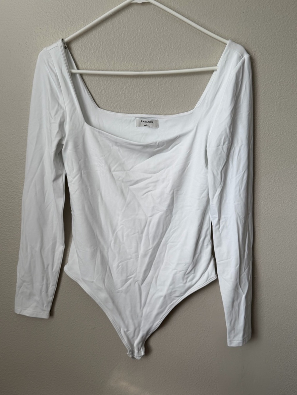 Babaton Aritzia White Contour Square Neck Bodysuit Minimalist Large - Picture 3 of 6